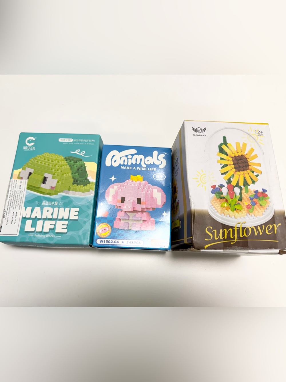 Set of 3 Mini Block Animal & Flower Building Block Toys